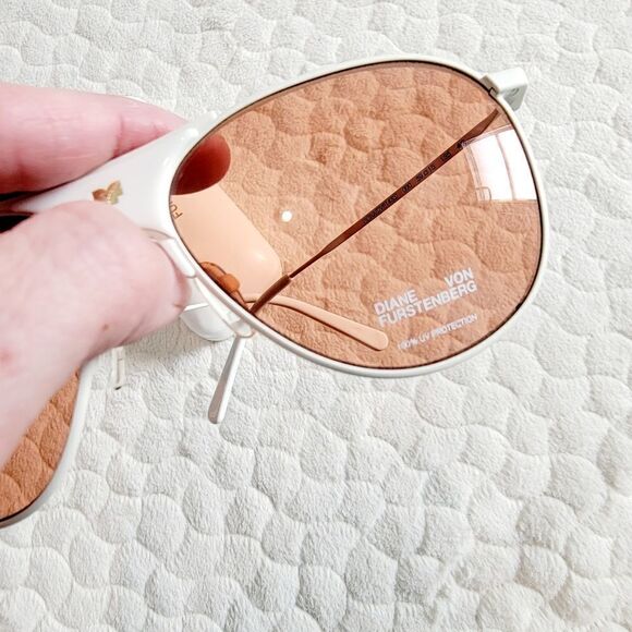 New Diane Von Furstenberg Fiona sunglasses aviators white rose nwt case designer - Picture 7 of 10
